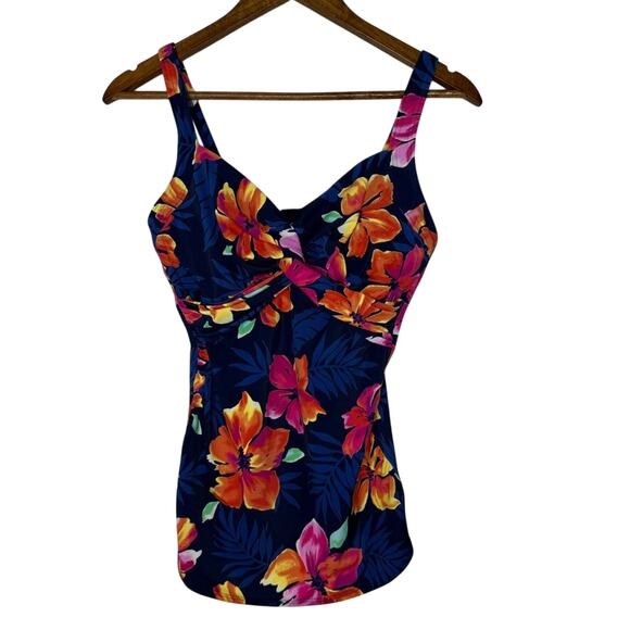 Lands' End Floral Tankini Top Swimsuit Size 6 Tummy Control Tropical Swim - Picture 1 of 6